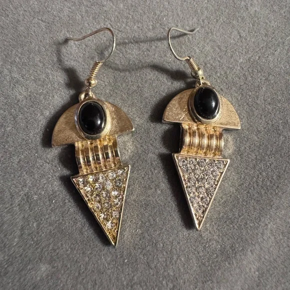 Gold Tone Statement Rhinestone Dangle Earrings - Picture 1 of 5